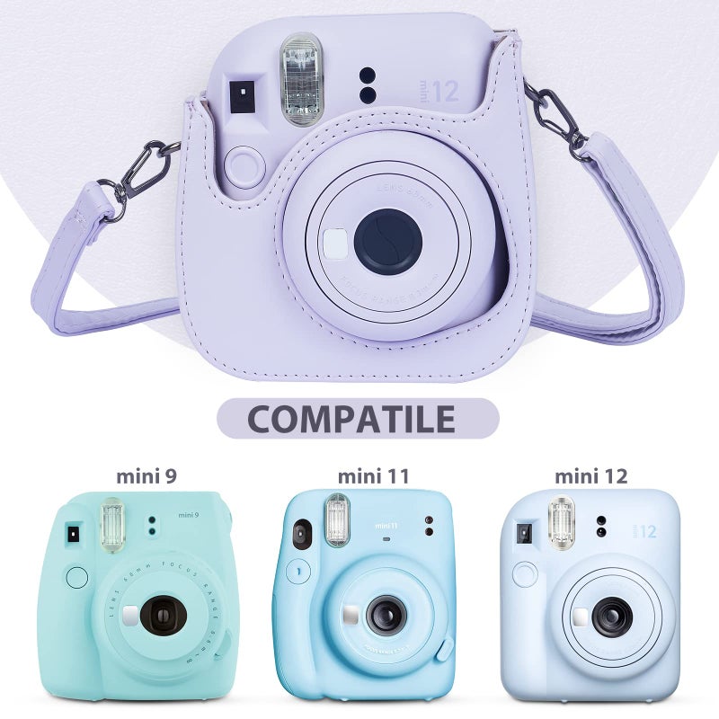 فيتيوم حافظة حماية للكاميرا من Phetium Instant Mini 12 متوافقة مع Instax Mini 12 11 حقيبة جلدية PU مع جيب وحزام كتف قابل للتعديل (أرجواني أرجواني) - Image 5